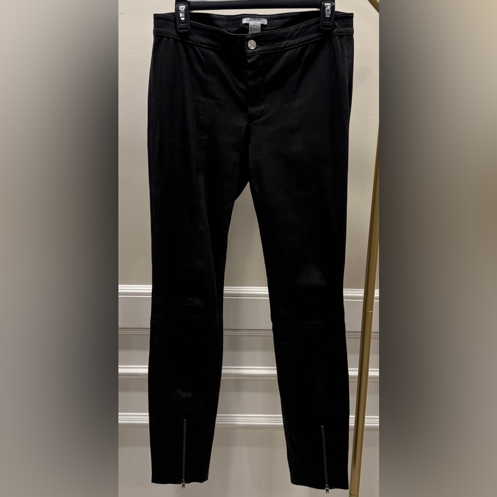 H&M Black 💯 Leather Ankle Zippered Pants Size 8